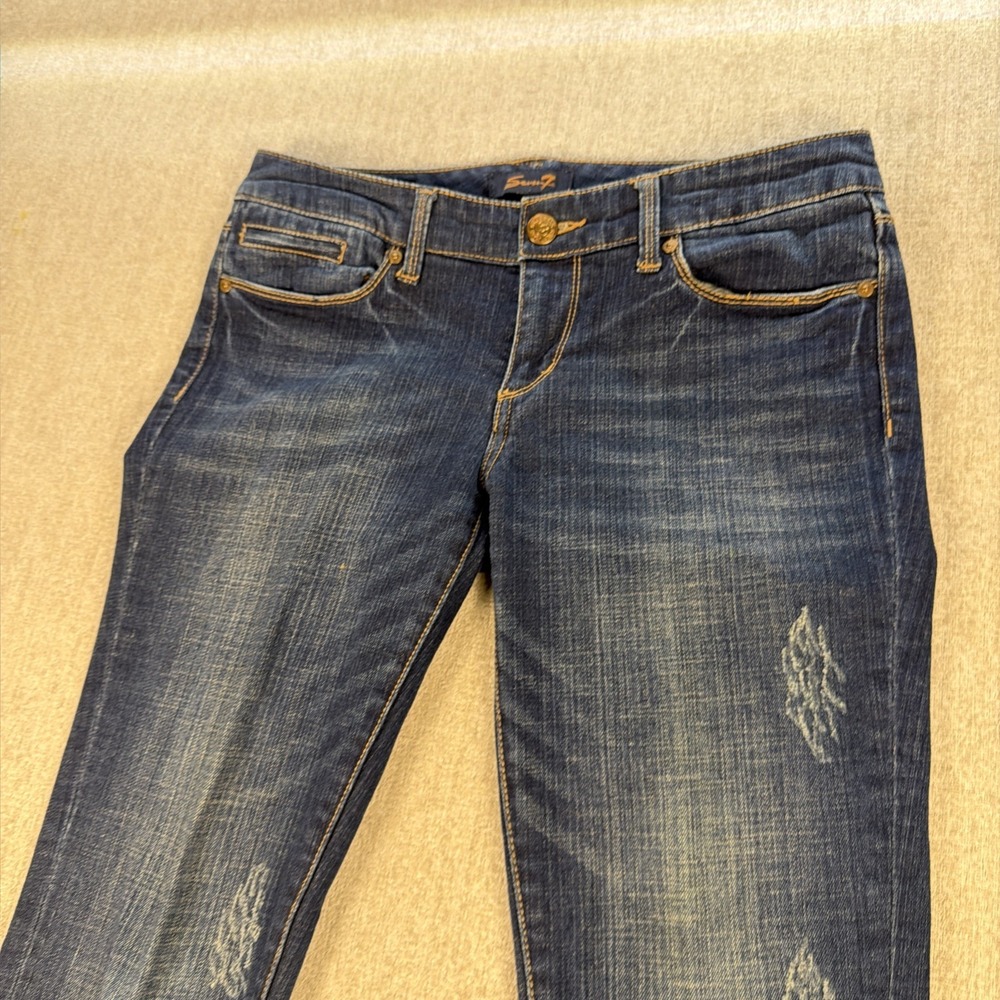 Seven7 Jeans Women Size 6 Straight Leg Dark Wash Distressed Classic Preppy